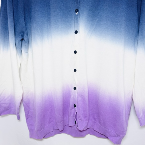 Talbots Charming Cardigan Sweater XL Lilac Navy Dip Dye Ombré 3/4 Sleeve Spring - Picture 5 of 9